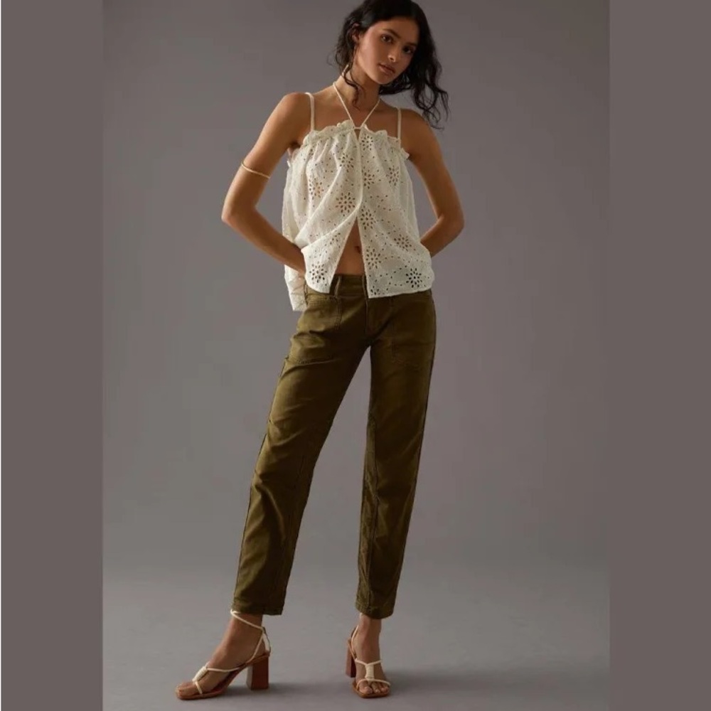 Pilcro Green Ankle Cropped Pants Relaxed Fit